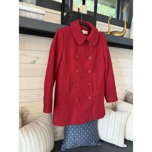 Trina Turk RED Lambswool Pea Coat Winter Jacket Women's Size 12 EXCELLENT